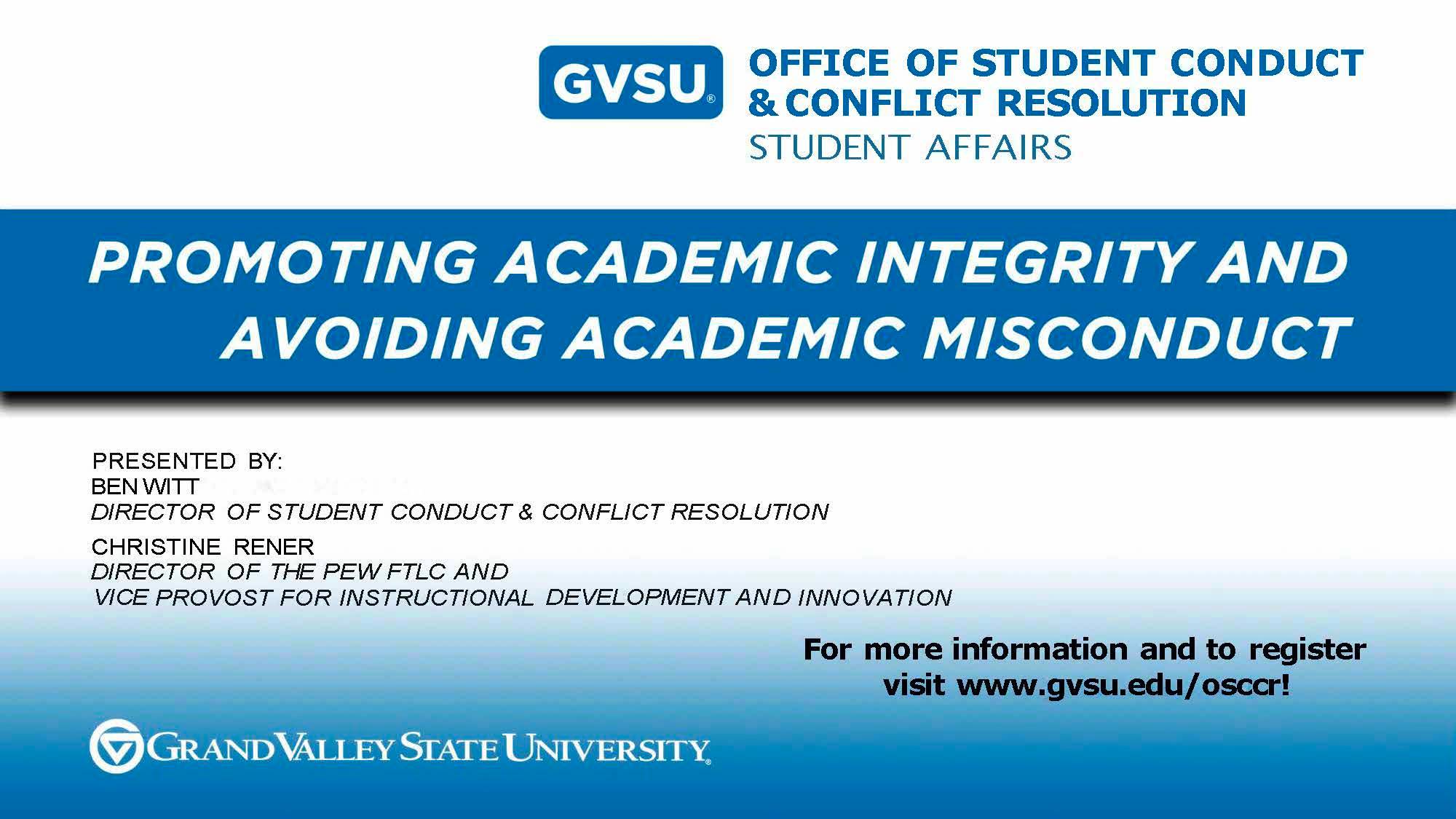 Promoting Academic Integrity and Avoiding Academic Misconduct Workshop